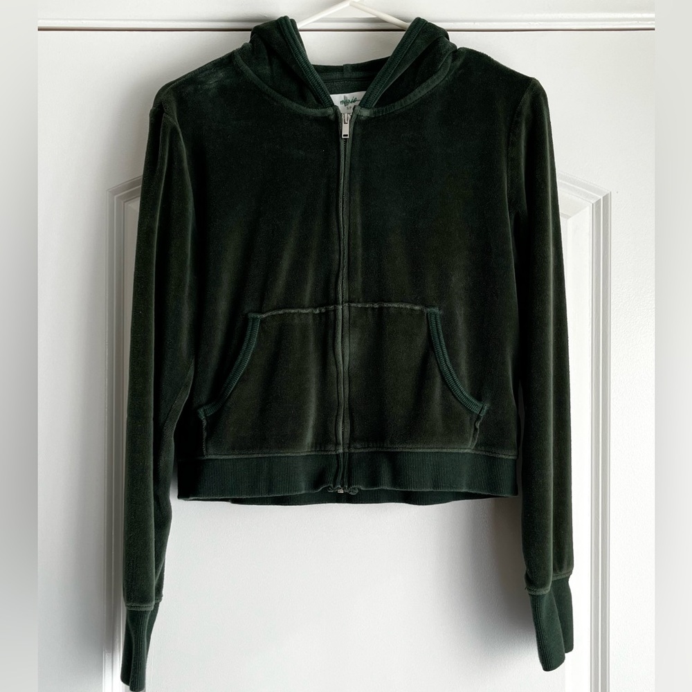 Aerie green velour zip-up sweater
